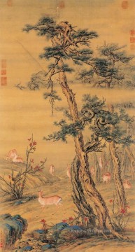  Hirsch Kunst - Lang leuchtendes Rotwild im Herbst Chinesische Kunst